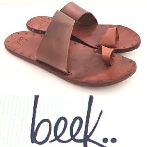 Beek Finch Toe Loop Slide Sandal Brown/Dk Copper Leather 9M Handcrafted